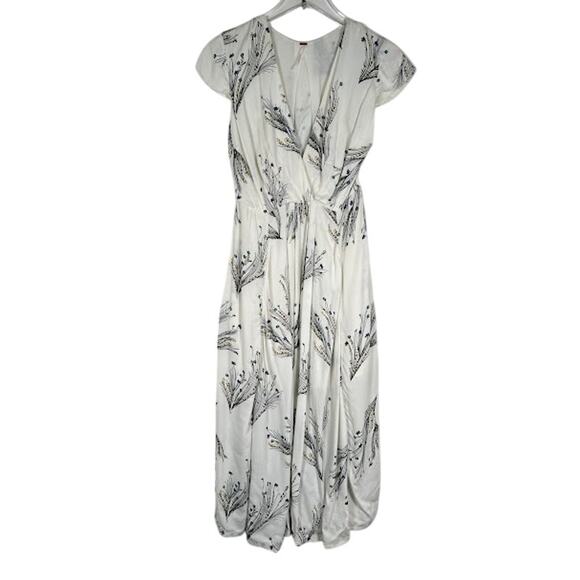 Free People Women's Floral Retro Midi Dress 4 V-Neck Boho with Pockets - Picture 3 of 9